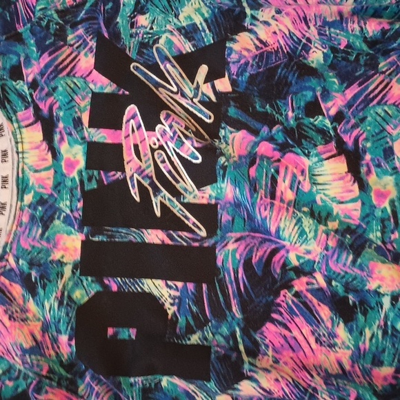 Victoria's Secret PINK Green Pink Tropical Print Sweatshirt M - Picture 2 of 5